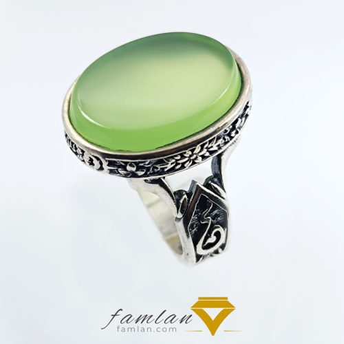 انگشتر نقره مردانه عقیق سبز کاهویی کد 2919